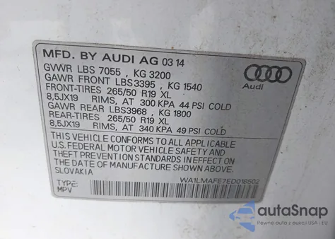 2014 Audi Q7 3.0 Tdi Premium z USA, uszkodzony, nr VIN WA1LMAFE7ED018502